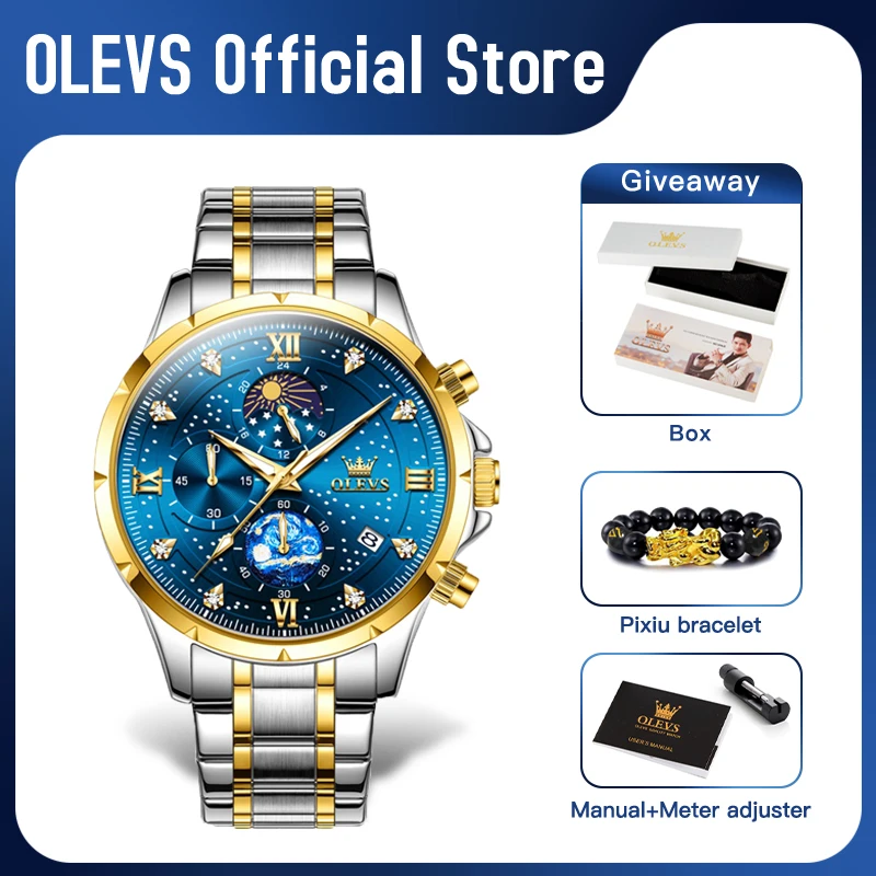 OLEVS 9807 Men\'s Watches Original Quartz Watch for Man Multifuncion Chronograph Stainless SteelWaterproof Luminous Reloj Hombre