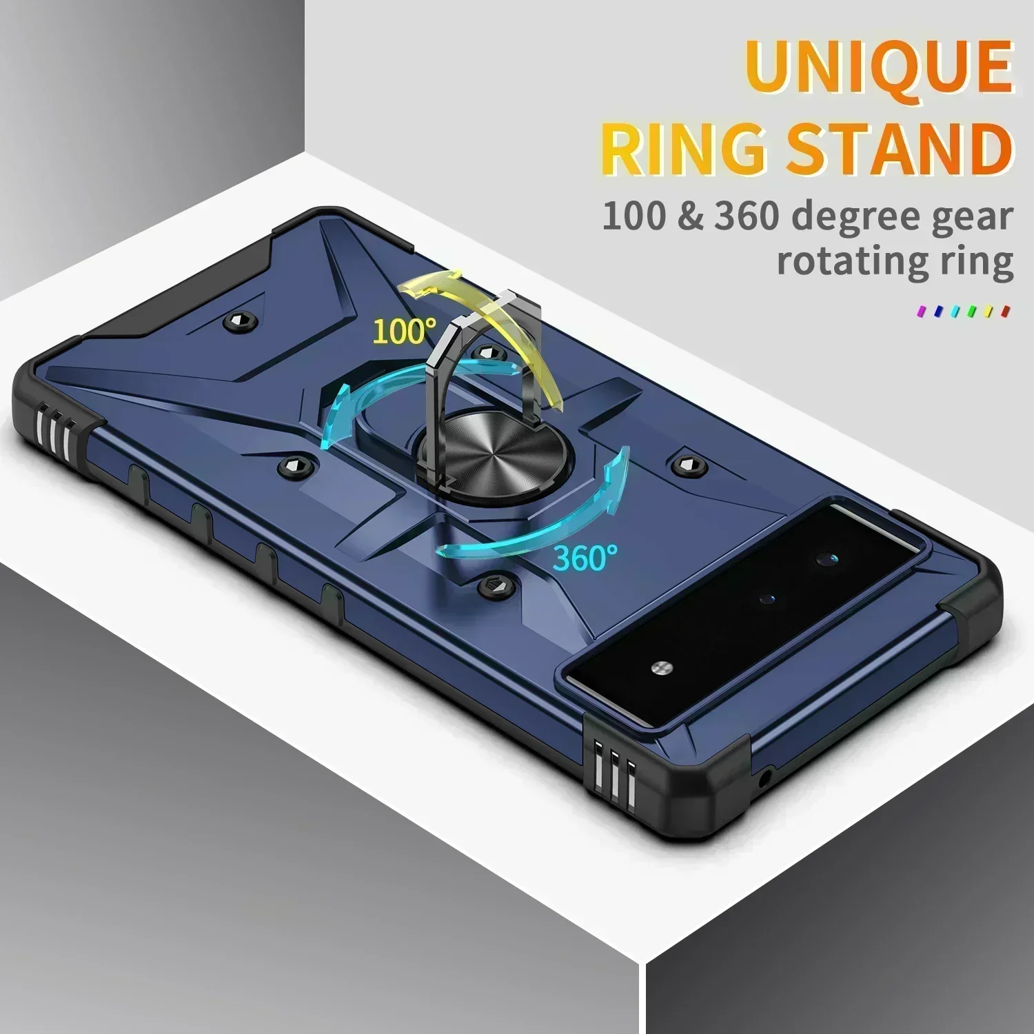 Casing penutup ponsel untuk Google Pixel 8 7 Pro Pixel 6 6A, casing pelindung ponsel cincin logam magnetis putar 360 °