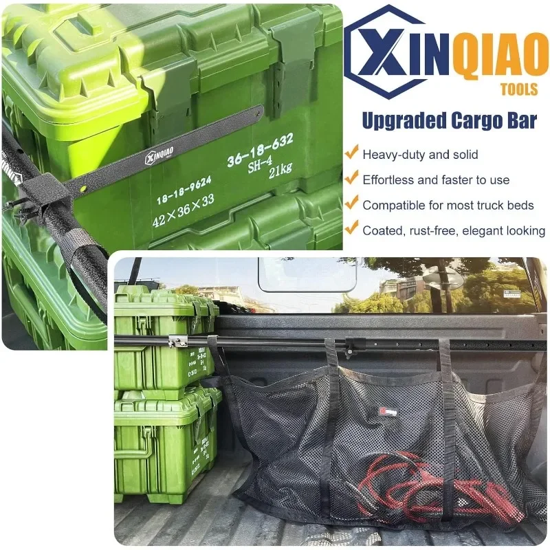 Cargo Bar for Pickup Truck Bed, Premium Universal Truck Cargo Bar with Cargo Net and Divider Bar, 200 LB Capacity