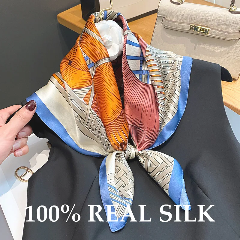 

Fashion 100% Real Silk Headscarf Square Scarf for Women Shawl Foulard Hijab Summer Print Neck Girl Hand Bufanda Echarpe Hairband