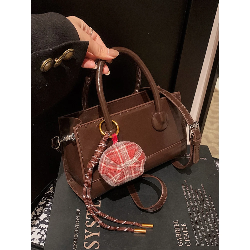 Burgundy Bag for Women Autumn Winter New Solid Hand-Held Zipper Glossy Packs High-Grade All-Match Commuter Single Shoulder Bags