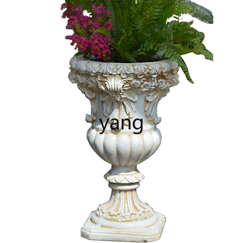 LH tall large flower pot balcony garden villa imitation Roman column props home high-end decoration