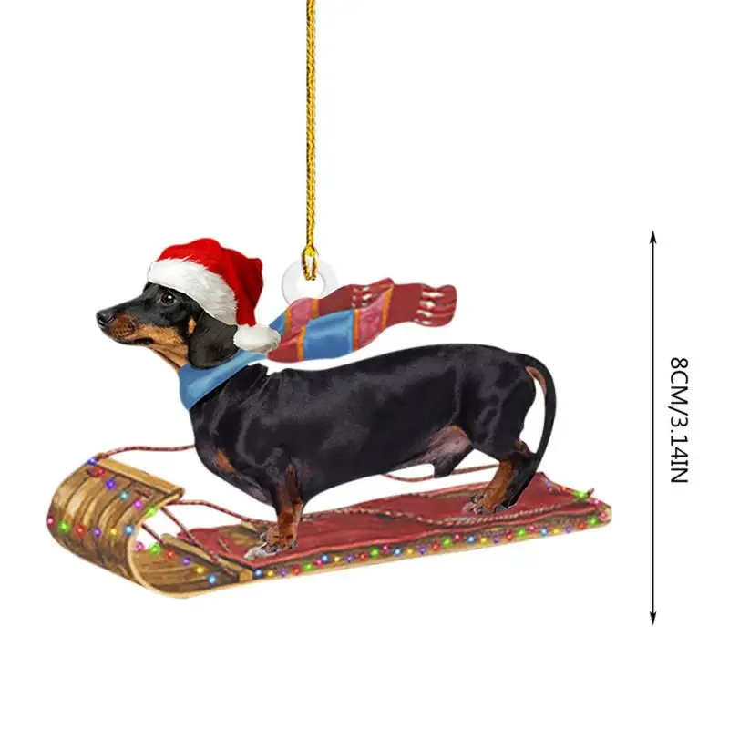 Dachshund Christmas Acrylic Christmas Tree Pendants Sausage Dog Hanging Ornaments Dog Craft Dog Decor For Home Winter Xmas Party