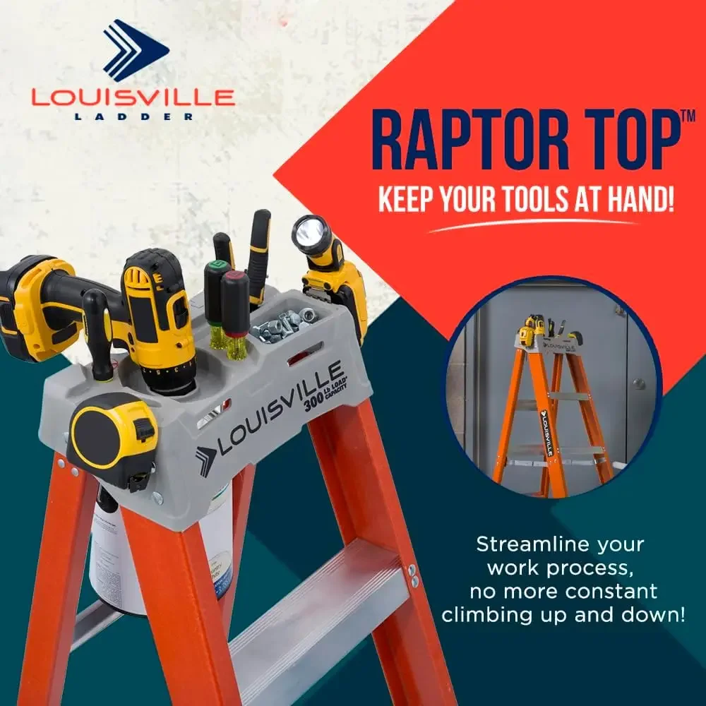 10-Foot Fiberglass Step Ladder, 300-Pound Load Capacity