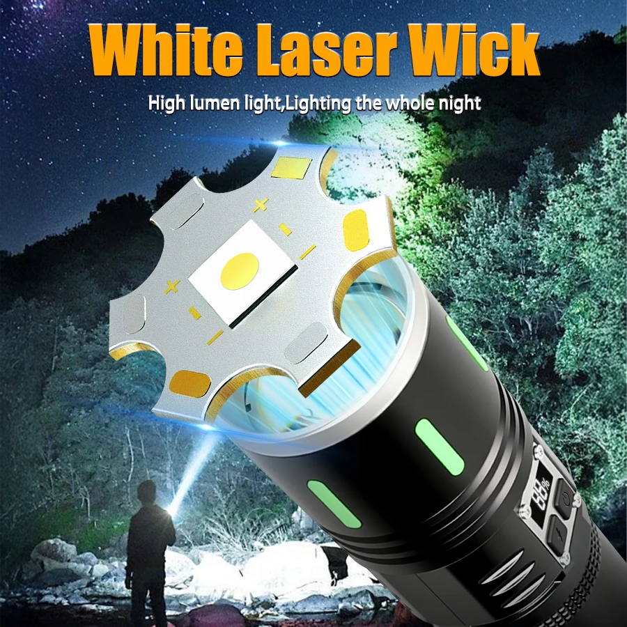 Multifunctional High Power LED Flashlight USB Rechargeable Tactical Light Built-in Battery Outdoor Camping Zoom Handheld Torch
