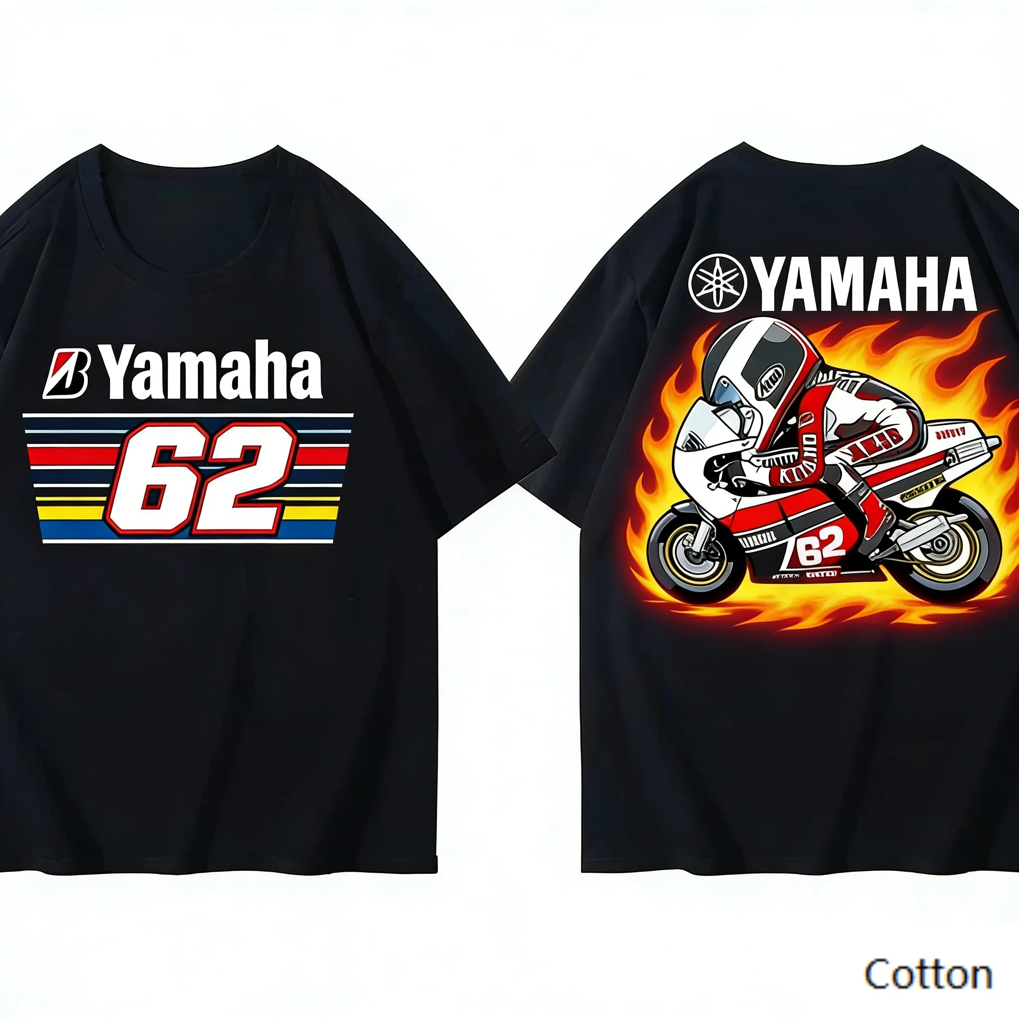 Camiseta de algodón con estampado de piloto de carreras YAMAHA Flame 62, camiseta unisex de MotoGP para motociclistas, ropa de calle