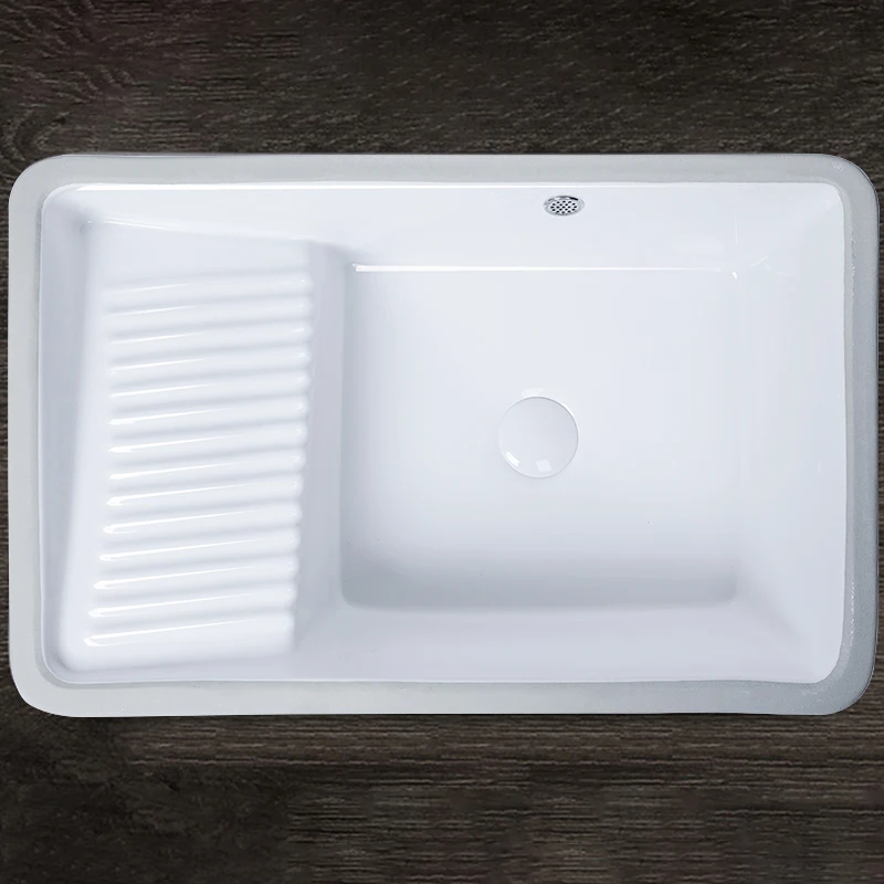 

New ceramic laundry basin with rubbing board Integrated laundry pool Undercounter wash basin set Household balcony Single pool s