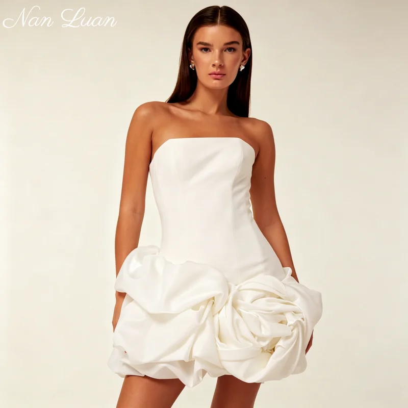 Vestido de Novia Mini para Boda Civil 2026, Estilo Strapless con Gran Flor 3D, Vestido de Fiesta de Satén, Vestidos de Novia Personalizados