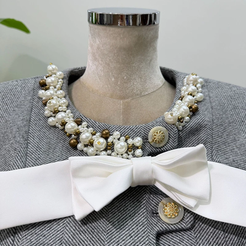 KBQ Temperament Two Piece Sets for Women Round Neck Long Sleeve Short Tops High Waist Skirt Chic Set Female Fashion Style New