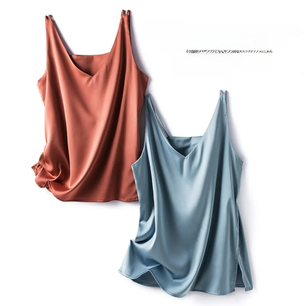 

Женская шелковая майка с v-образным вырезом, тяжелый топ без рукавов, шелковая атласная базовая рубашка для повседневной носки