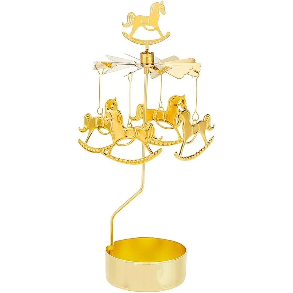 Carousel Rotating Candlestick Rotary Candle Holder Spinning Tea Light Candle Holder Gold Metal Rotating Candle Holder