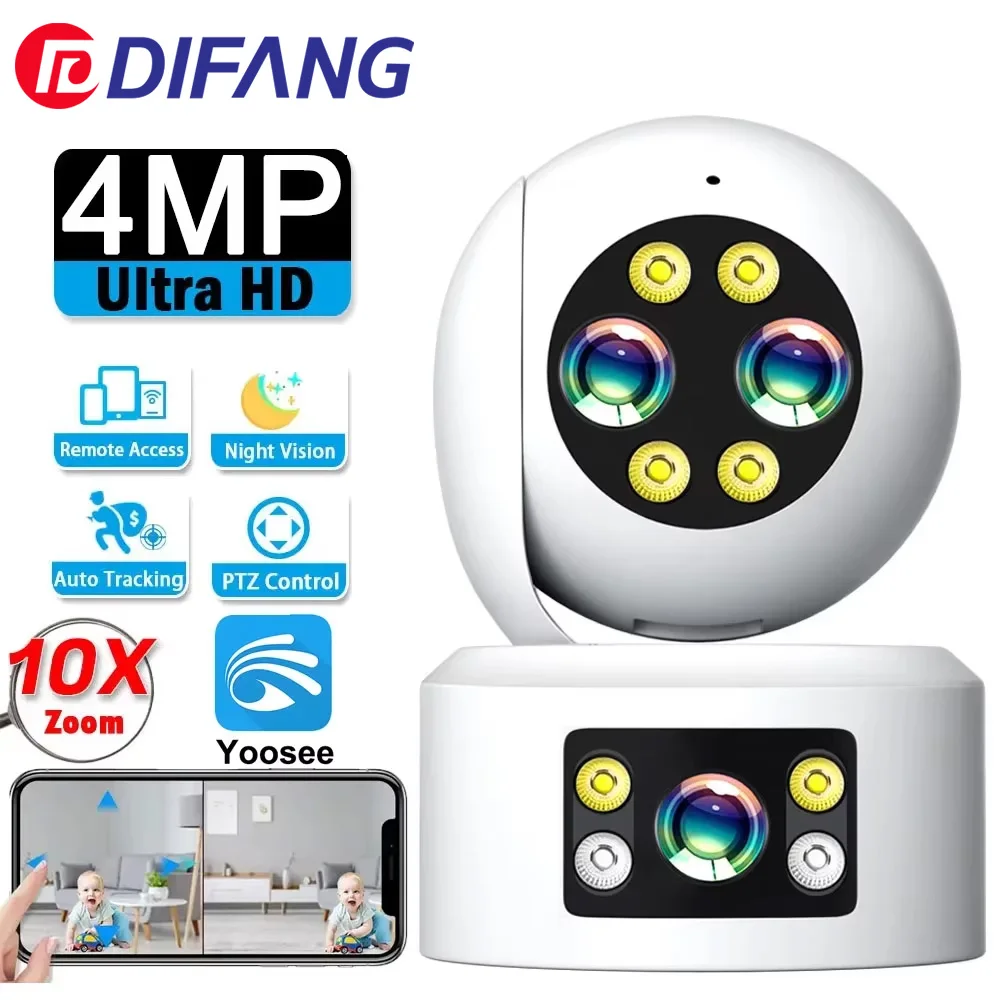 4MP Wifi IP Camera 10X Zoom Smart Home Three lenses Two-way Voice Video Call Monitoring Color Night Vision Wireless Security Cam