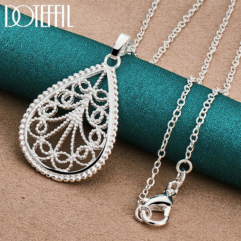 

DOTEFFIL 925 Sterling Silver Water Drop Pendant Necklace 16-30 Inch Chain For Woman Wedding Engagement Party Charm Jewelry