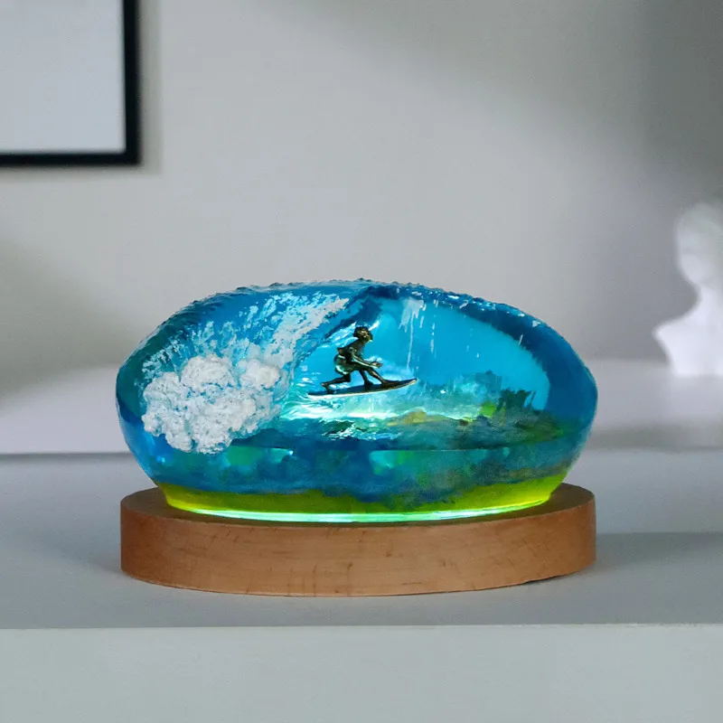 Resin Night Light Ocean Coral Table Lamp Miniature Micro Landscape Handmade Creative Home Decor Bedroom Desk Ornament Gift