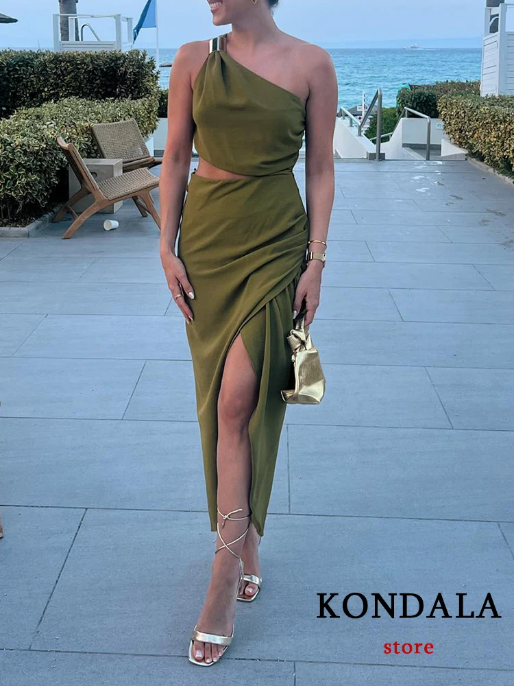 KONDALA Vintage Chic Women Dress Beach Style Dropped Waist Strap Asymmetrical Long Dress New Fashion 2023 Summer Holiday Dress