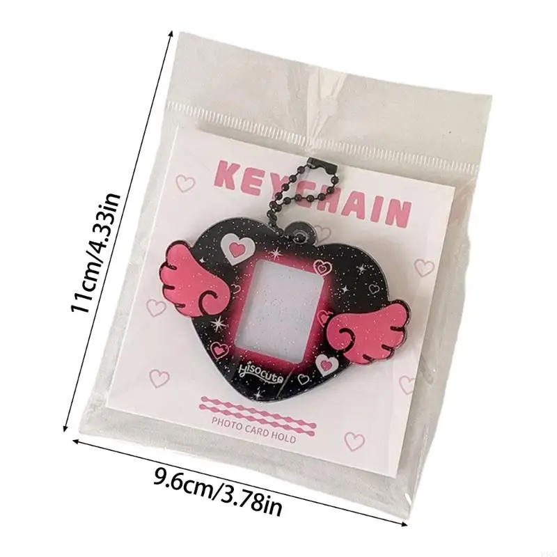 COTE HEART HEART WING PHOTO CARD HOLDERキーチェーンチェーン付き1インチ写真保護スリーブバッグ財布ペンダントY4QC