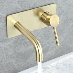 Concealed Bathroom Sink Faucet Brushed Gold In-Wall Basin Spout Mixer Tap Set Combination Blanoir Solid Brass tap