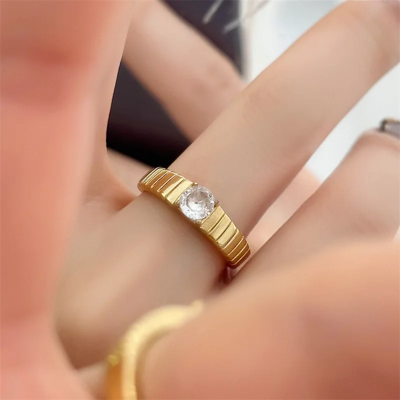 Titanium Steel Gold-plated Ring Diamond Index Finger Japanese And Korean Temperament Joker Jewelry