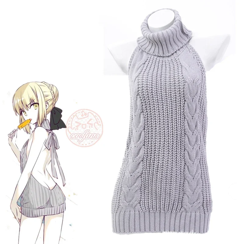 

Japanese Anime Fate Saber Alter Arturia Pendrag Halter Sweater Dress Swimsuit Costume Swimwear Uniform Pool Party Cosplay