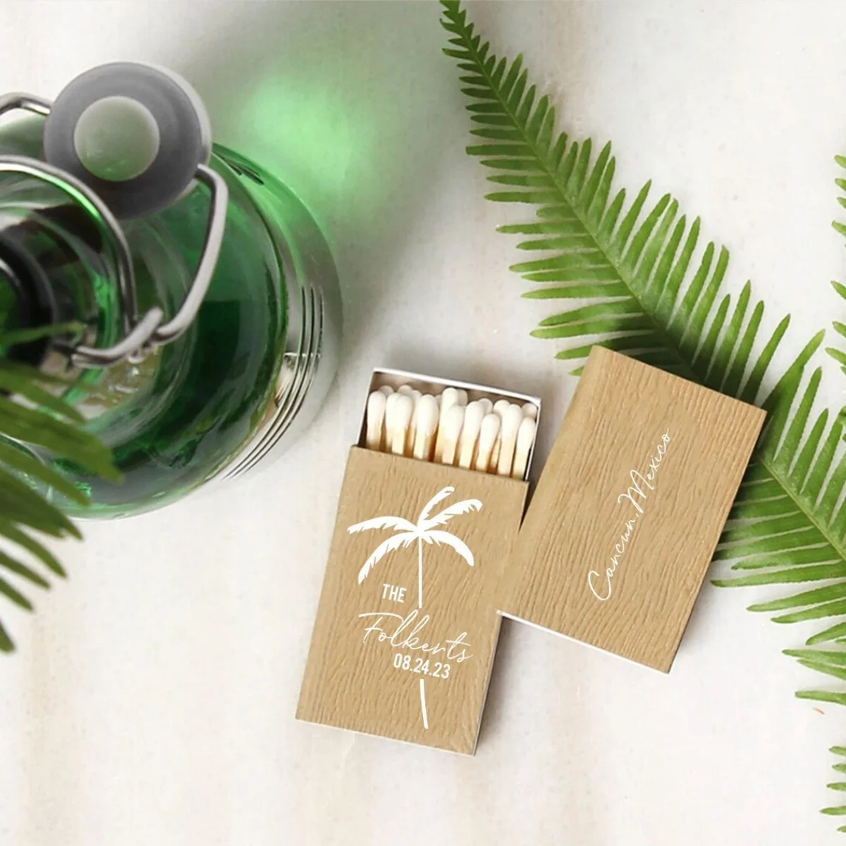 

Tropical Palm Tree Matchbox - Wedding Favor Matches, Wedding Decor, Personalized Matches, Custom Matchboxes, Match Box Favors