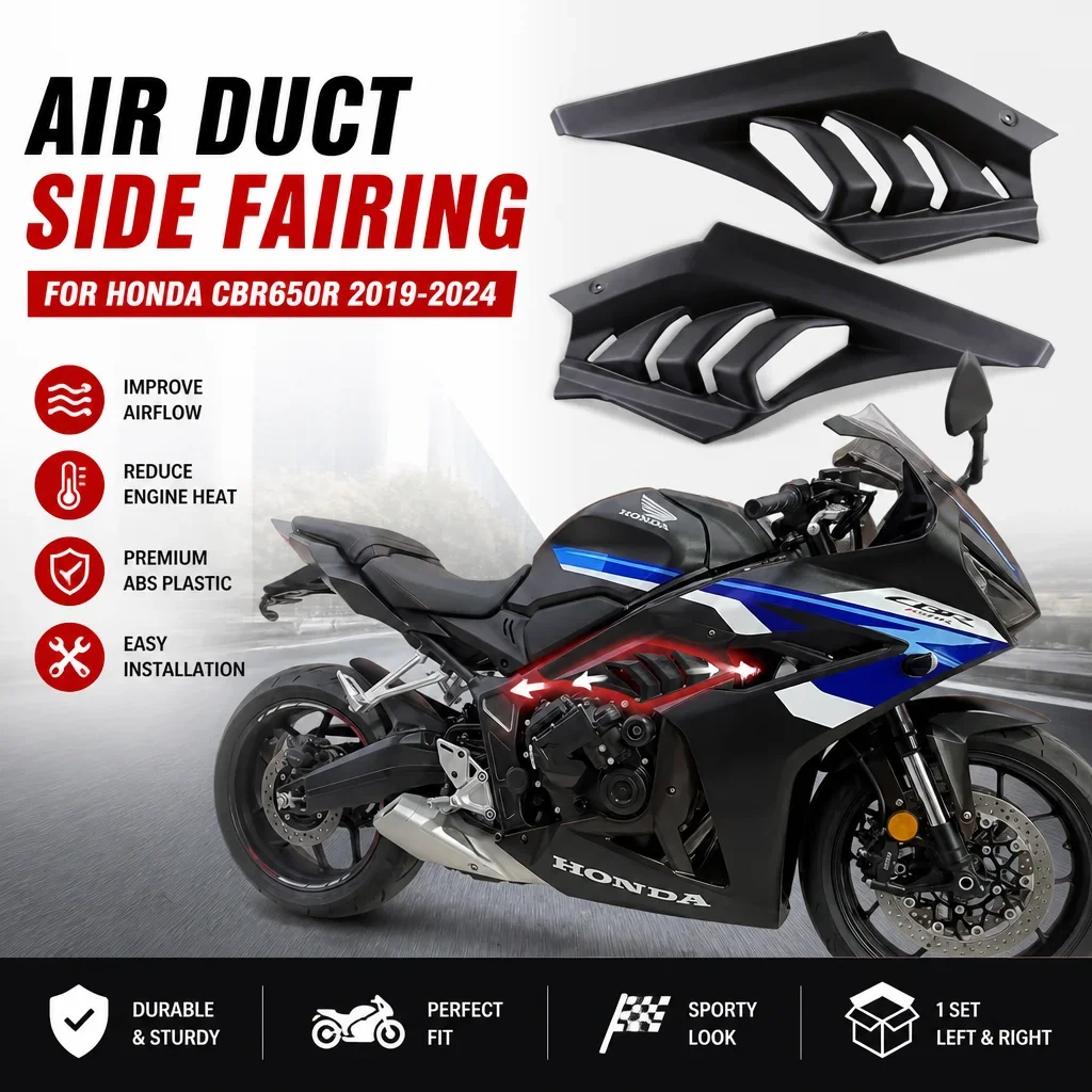 For Honda CBR650R 2024-2025 Shark Fin Side Fairing Panel ABS Cooling Vents Heat Dissipation Bodywork Cover New Red L+R Set view 5