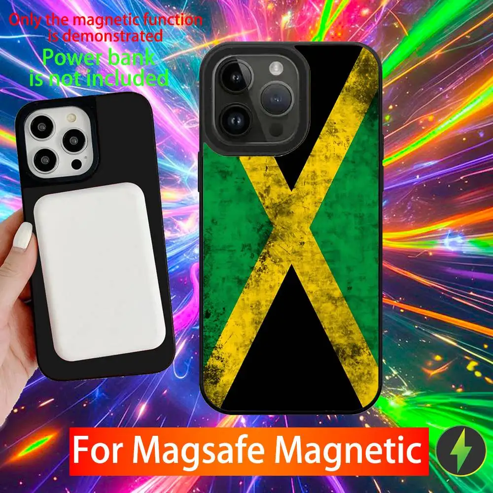 حافظة هاتف بعلم جامايكا لهاتف آيفون 16,15,14,13,12,11,Pro,Max,Plus,Mini,SE شحن لاسلكي مغناطيسي جديد Magsafe
