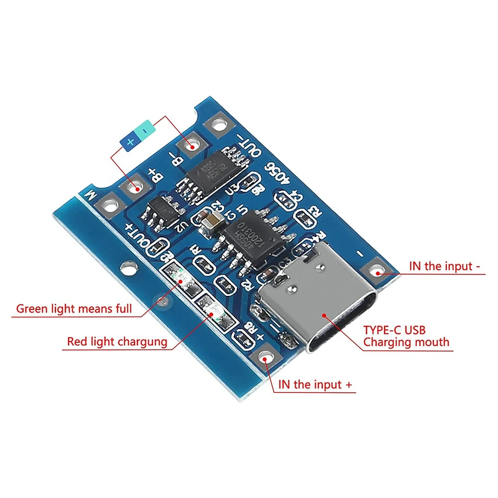 USB C타입 리튬 배터리 충전 보드, BMS 충전 모듈 보호, TP4056, 5V 1A