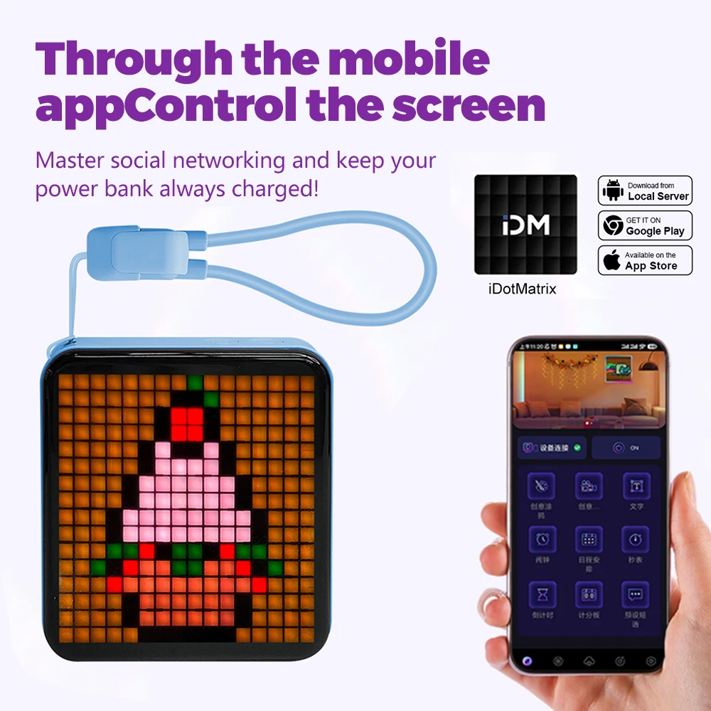 LED ピクセルディスプレイナイトライト 5000mAh Bluetooth アプリ制御 DIY テーブルライト目覚まし時計付き寝室クリスマスギフト