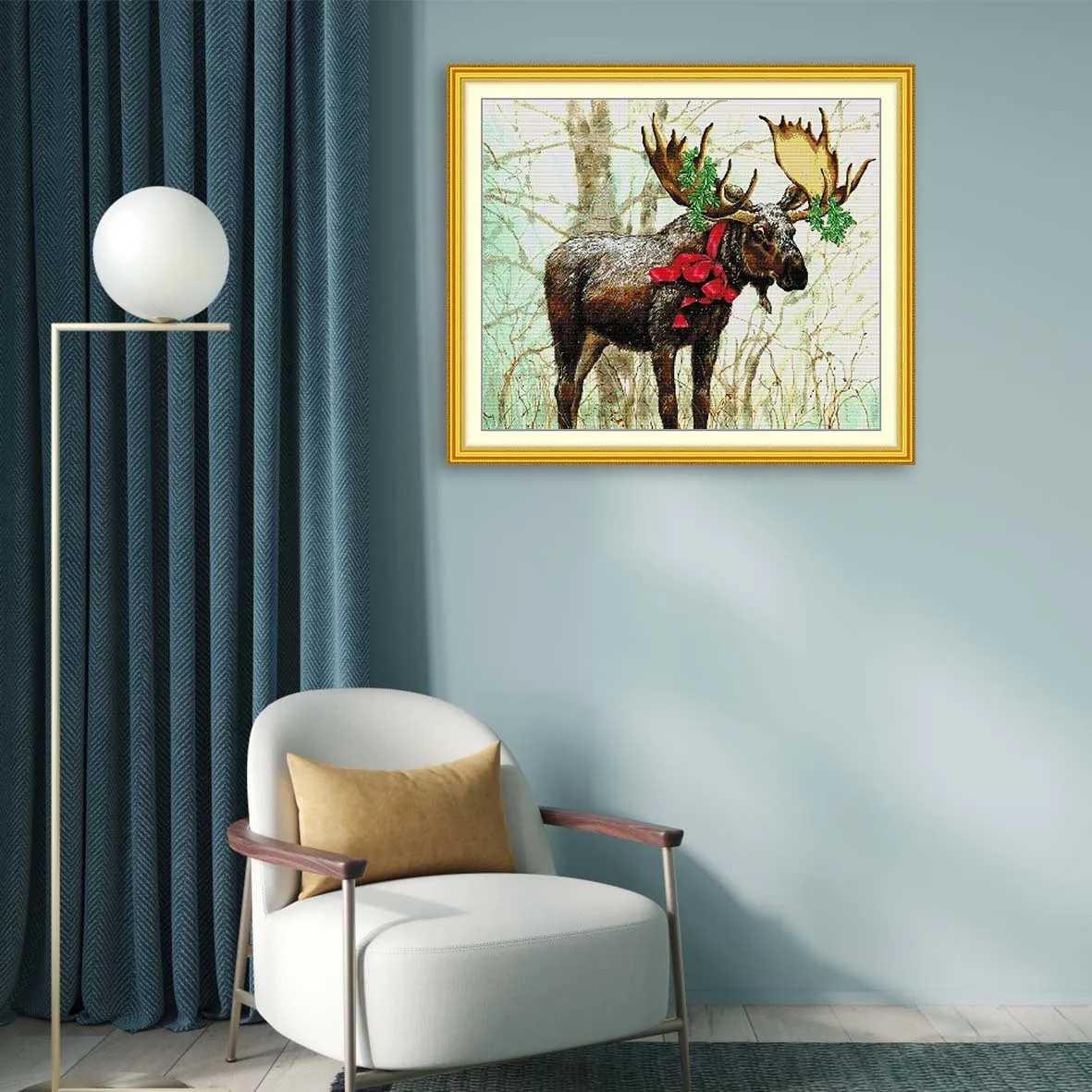 

Soulgift News Pre-Printed Cross Stitch Kit,9CT/11CT/14CT/16CT DMC Threads,Embroidery Kit - Happy New Year - Christmas Deer