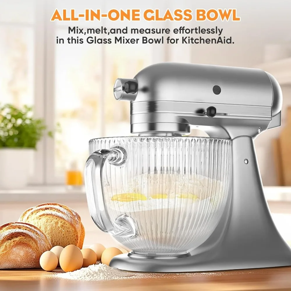 

Premium Glass Mixing Bowl 5QT with Handle & Measurements - Perfect for Baking, Cooking & Food Prep