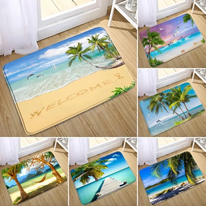 Ocean Scenery Print Kitchen Bathroom Absorbent Floor Mat Home Decor Bedroom Living Room Entrance Entrance Carpet