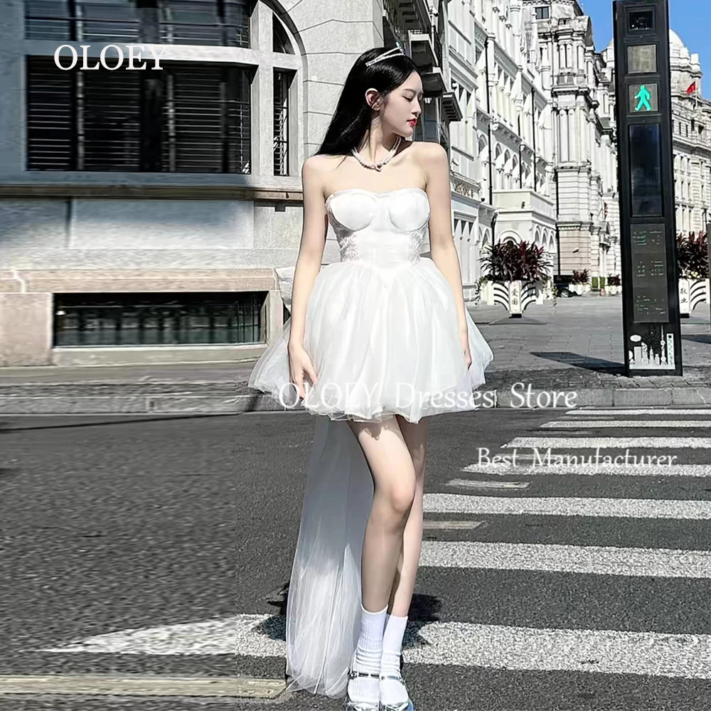 OLOEY Ivory Mini Puffy Wedding Dress Sleeveless A Line Short Bridal Gown Silky Organza Bow Zip Back Prom Cocktail Dress Custom