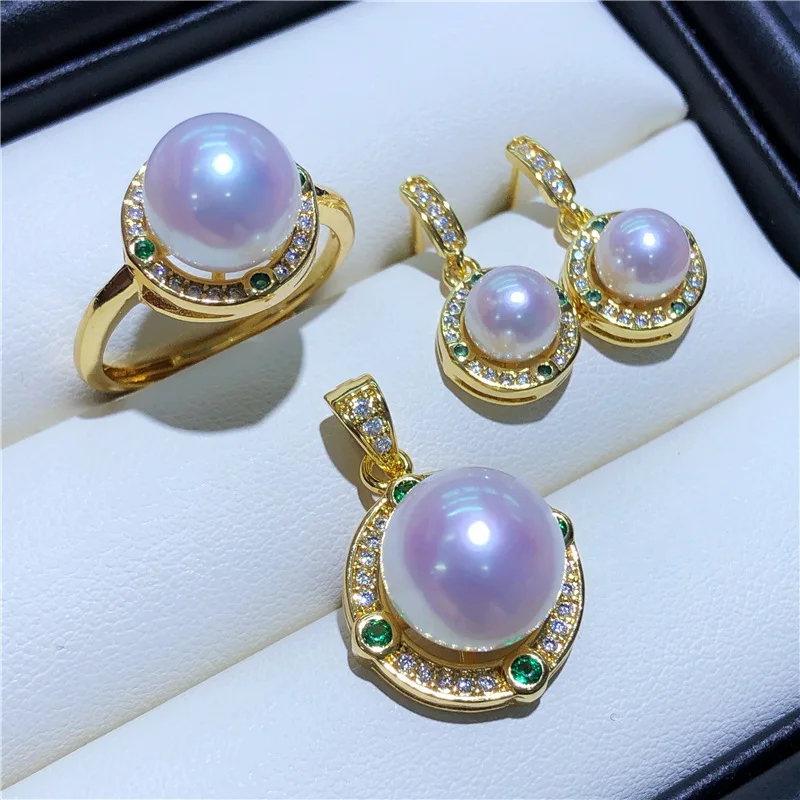 New Arrival Fashion Pearl Jewelry Set 100% Real Natural Pearl Necklace Earrings Ring 14K Gold Gild Jewelry Set For Women Gift