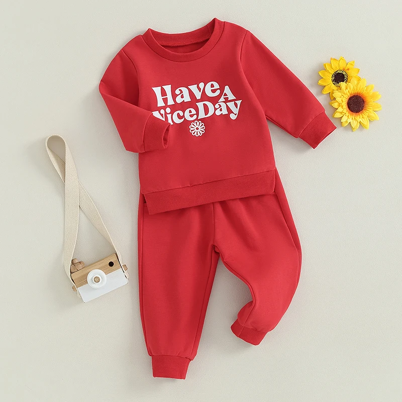 

Toddler Baby Boy Girl Pants Set Letter Print Long Sleeve Sweatshirt Sweatpants 2 Piece Fall Winter Outfit Clothes