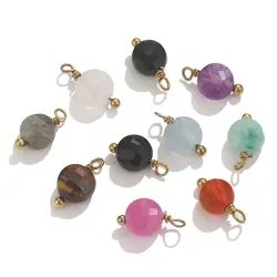 10pcs Natural Stone Round Small Charms For Earring Makings Findings Stainless Steel Needles DIY Jewelry Charms Supplies Parts