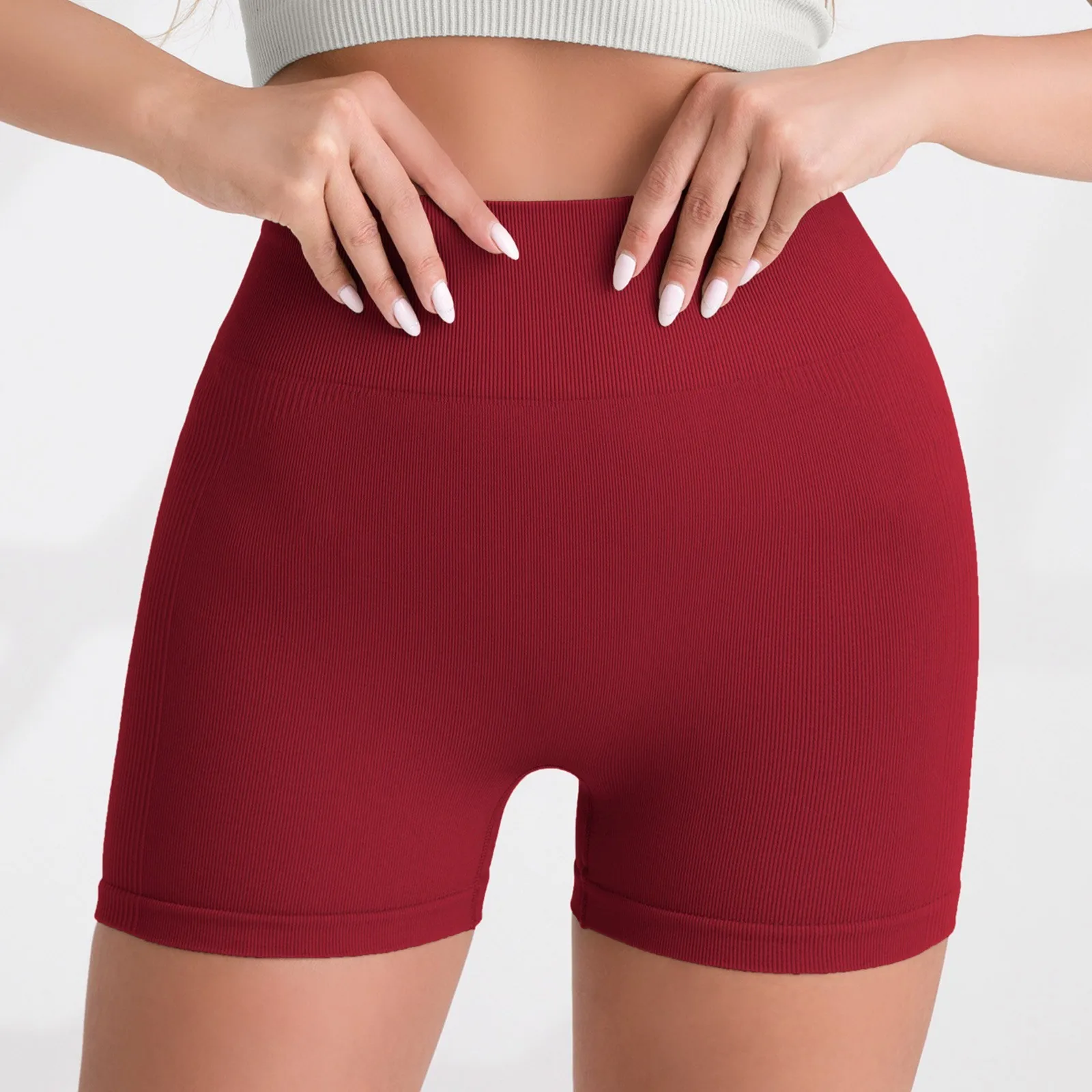 

Basic Solid Color High Waist Lift Hip Sports Shorts High Elastic Soft and Comfy Fashionable Thin Tight Yoga Shorts