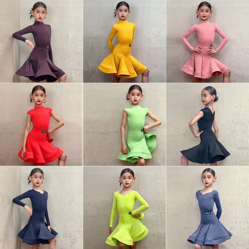 

Customized Latin Dance Suit Practice Dress Girls' Professional Competition Performance Dress Jumpsuit Top and Skirt