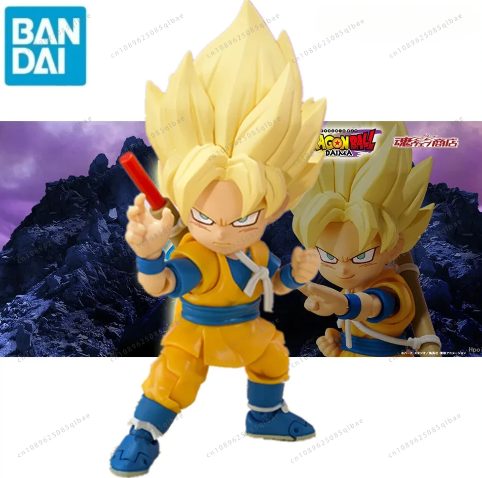 Original BANDAI SUPER SAIYAN SON GOKU (MINI) -DAIMA Anime Figure Dragon Ball Super Action Figurine Collector Toys Model 7.5cm