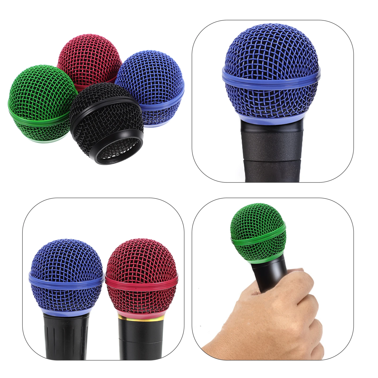 

4pcs Colorful Microphone Head Grille Mesh Cover Accessories Windscreen Durable Noise Reduction Protection Style Enhancement