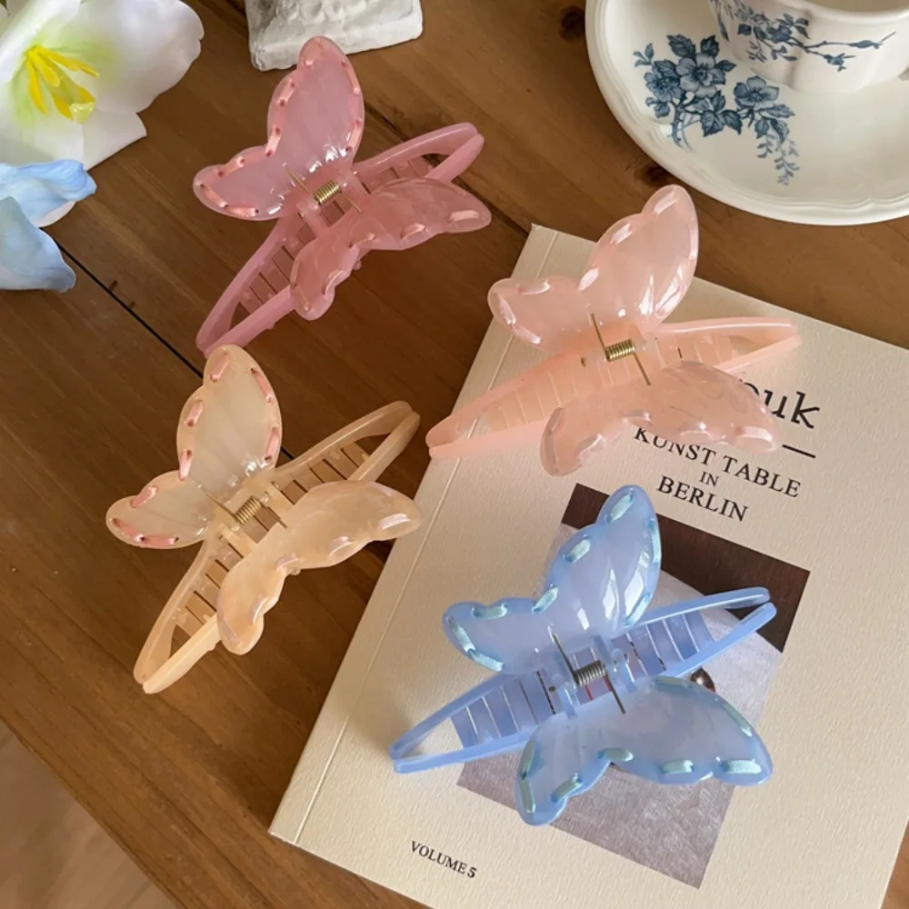 Resin Butterfly Shark Clip Transparent Ribbon Wing Hair Claw Soild Color Hairgrips Transparent Shark Clip Festival