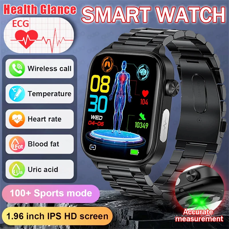 Nuovo Salute Glance Smart Watch ECG Lipidi nel sangue Acido urico Ossigeno nel sangue Frequenza cardiaca Temperatura Sport Chiamata BT Salute Smart Watch