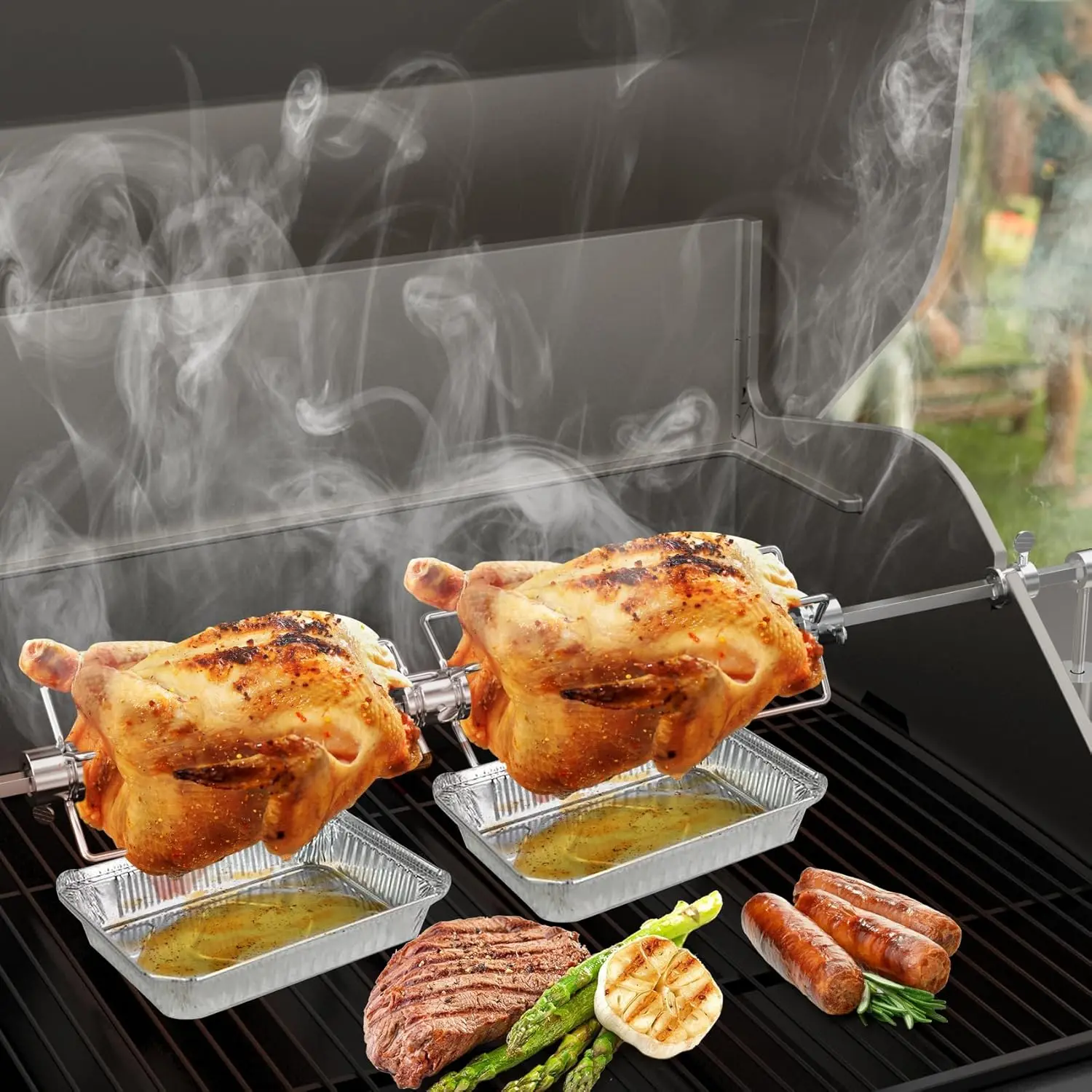 شوكة مشواة مزدوجة الجوانب 304 من الفولاذ المقاوم للصدأ 4 شقوق شواء شواء سيخ 5/16 قضيب يبصقون أداة تحميص خارجية للتخييم واللحوم #6