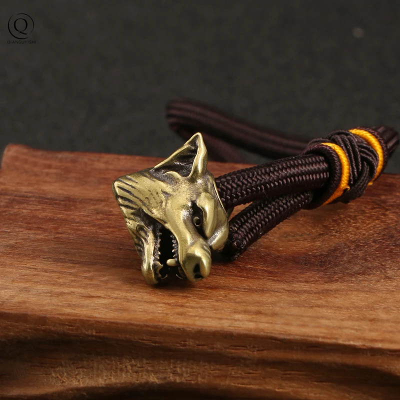 Animal Wolf Warriors Head Sculpture Brass Paracord Bead DIY Handmade Lanyard Pendant Jewelry Accessories EDC Outdoor Tool Charms