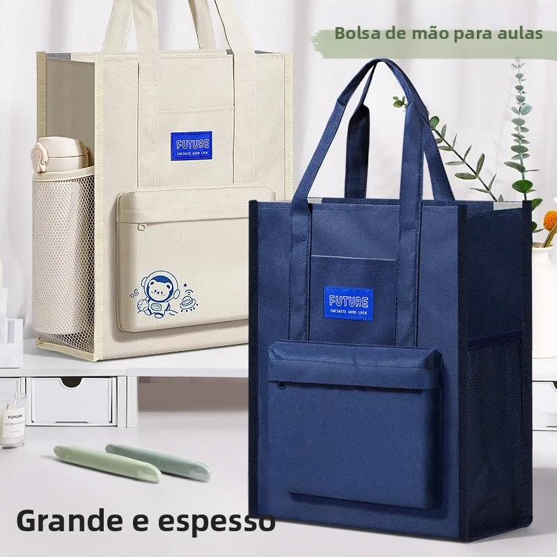 large-capacity-canvas-book-storage-bag-student-homework-file-bag-tutor-class-bag-oxford-cloth-zipper-handheld-document-bag