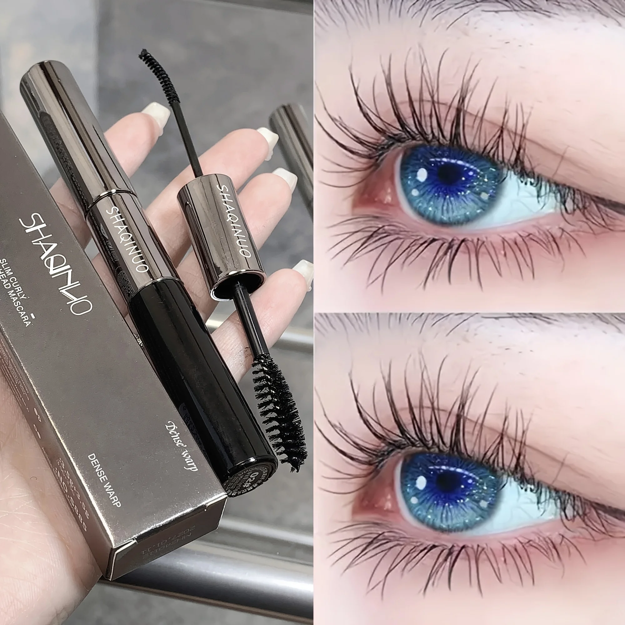Doppelköpfige Wimperntusche, verlängert, kräuselnd, dick, große Augen halten, Make-up, nicht leicht zu verschmieren, Creme, glatt, wasserfest, schweißbeständig