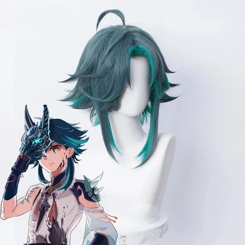 

Game Impact Xiao Cosplay Wig Dark Green Synthetic Short Straight Heat Resistant Hair Wigs + Wig Cap