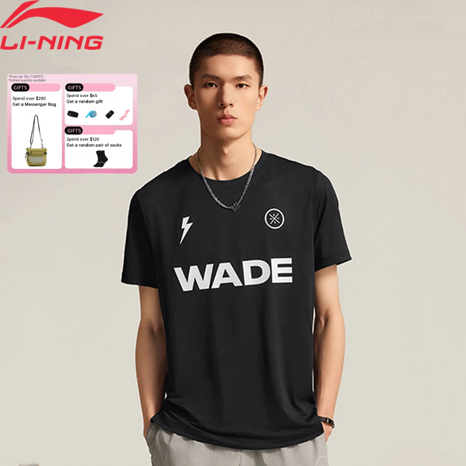 

Li-Ning Men's Wade T-shirt AT DRY ULTRA 92%Polyester 8%Elastane AT._BACTERIA LiNing Sports Pullover ATSV015