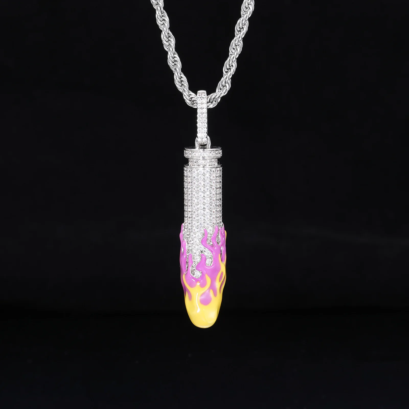 

CreativeDark glowing bullet Pendant Necklace Hip Hop Cubic Zirconal Iced Out Necklaces For Men Jewelry Gift