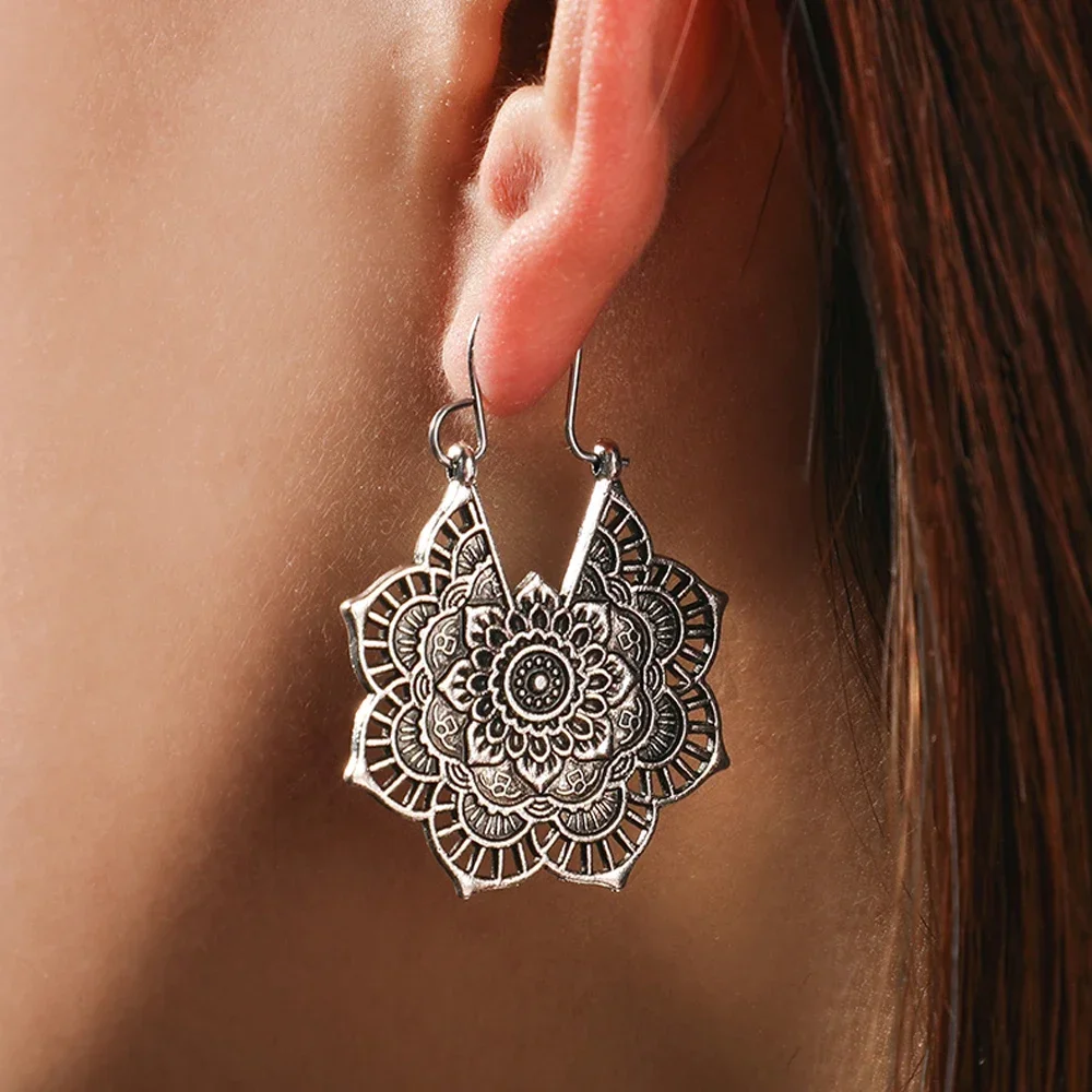 Boucle D’oreille Femmes New Antique Tribal Ethnic Hoop Dangle Mandala Earrings Boho Boucle Doreille Piercing Hoop Earrings 귀걸이