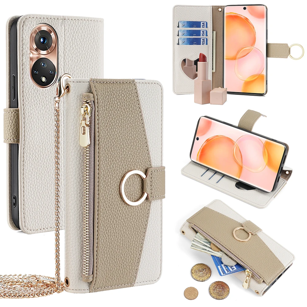 Metal Chain Crossbody Wallet Case for Honor Magic 5 4 3 Pro Honor 90 80 SE 60 Pro 30 Lite 20 10 Leather Flip Phone Case Cover